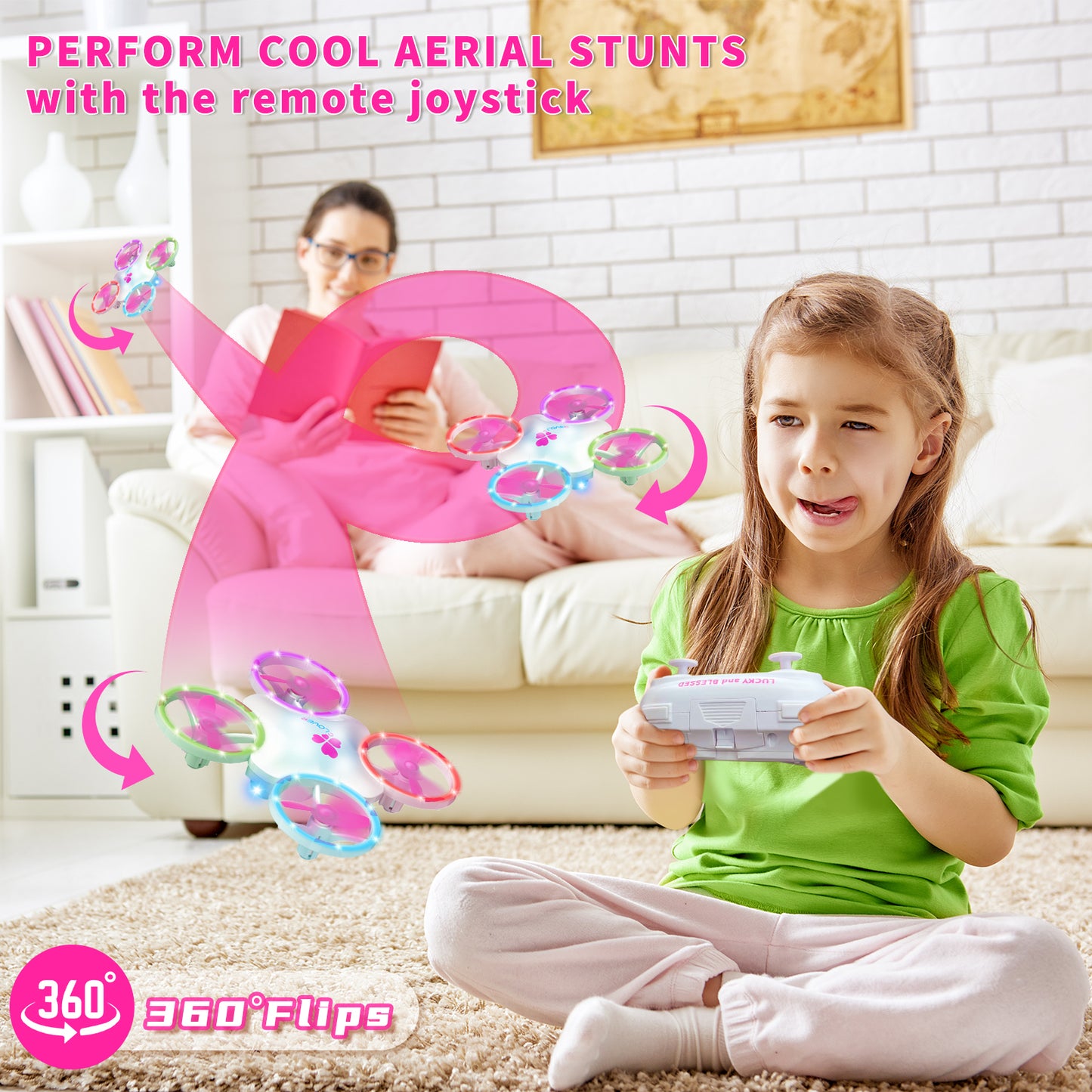 Clover Mini Drone for Kids β Beginner-Friendly LED Quadcopter with Dual Modular Batteries, Easy to Fly, Altitude Hold, One-Key Takeoff, 360 Flips β Gift for Boys & Girls Age 6+