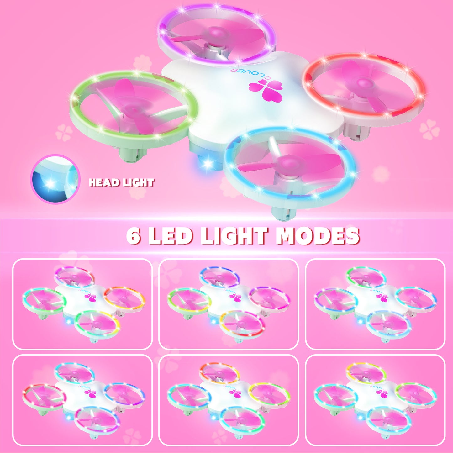 Clover Mini Drone for Kids β Beginner-Friendly LED Quadcopter with Dual Modular Batteries, Easy to Fly, Altitude Hold, One-Key Takeoff, 360 Flips β Gift for Boys & Girls Age 6+