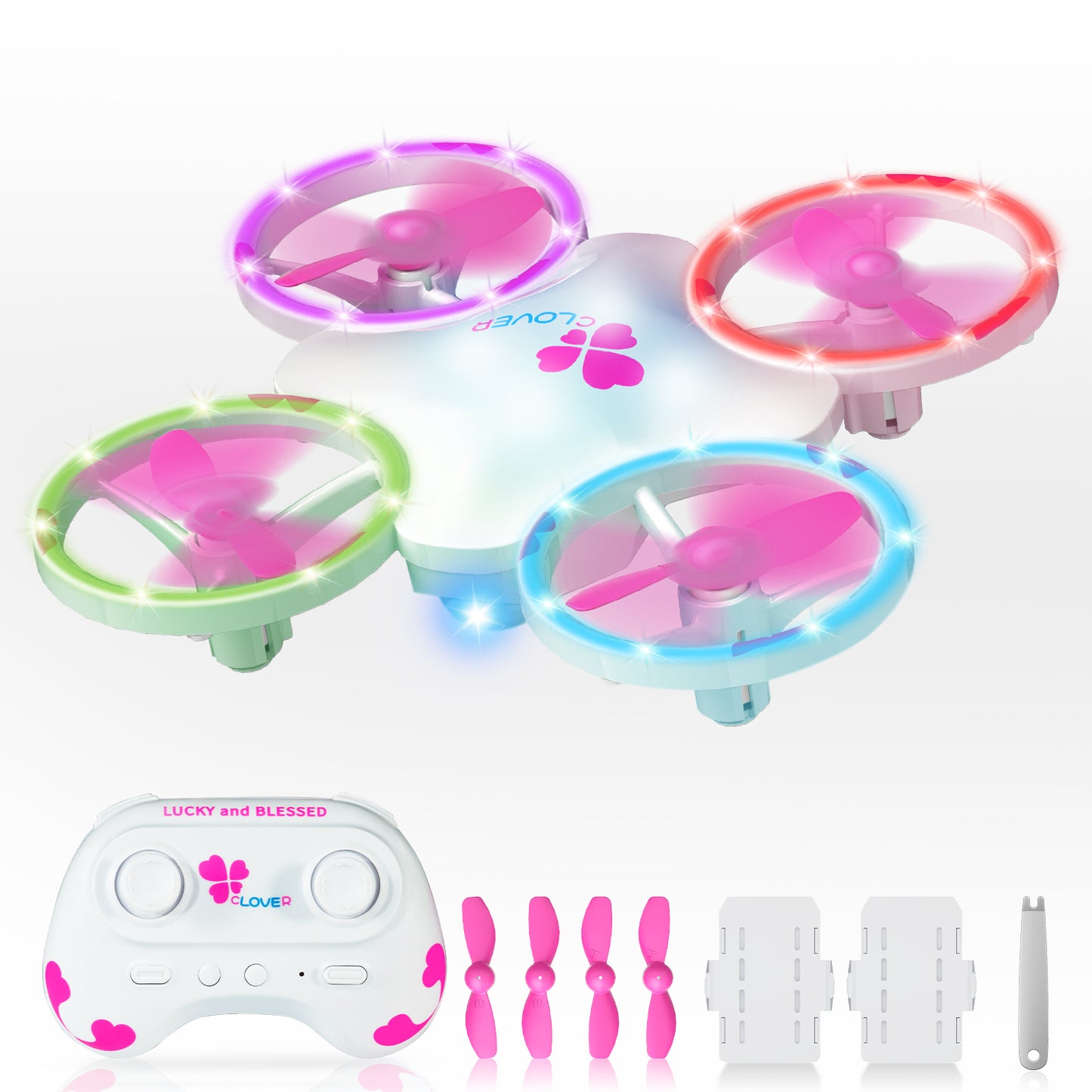 Clover Mini Drone for Kids – Beginner-Friendly LED Quadcopter with Dual Modular Batteries, Easy to Fly, Altitude Hold, One-Key Takeoff, 360 Flips – Gift for Boys & Girls Age 6+