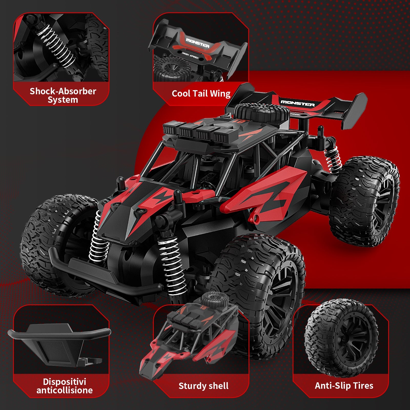 1:12 Scale RC Monster Truck, 2.4GHz 33KM/H High Speed Remote Control Car - Carox