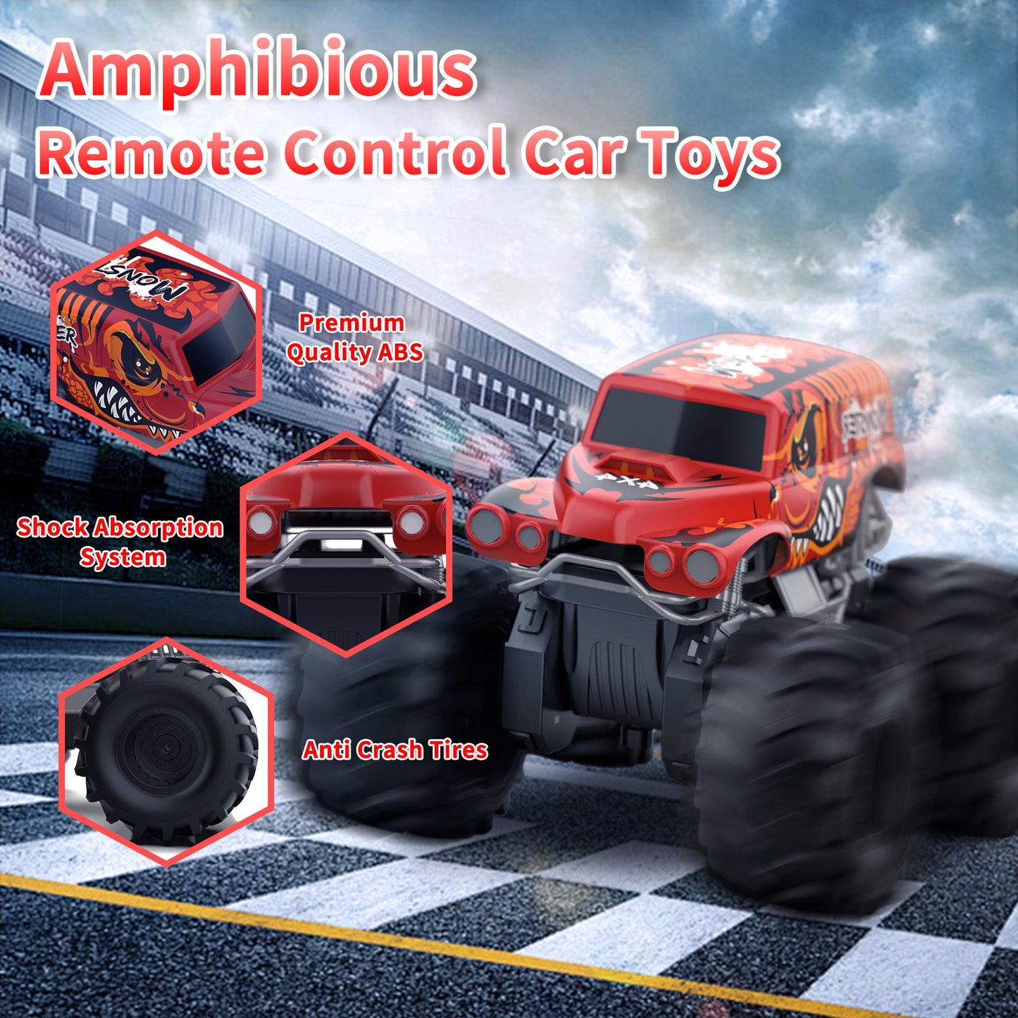 2.4GHz Amphibious RC Car for Boys - 1:16 All Terrain Off - Road Truck - Carox