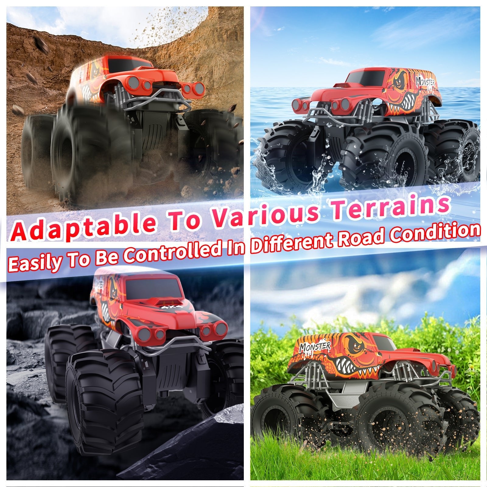 2.4GHz Amphibious RC Car for Boys - 1:16 All Terrain Off - Road Truck - Carox