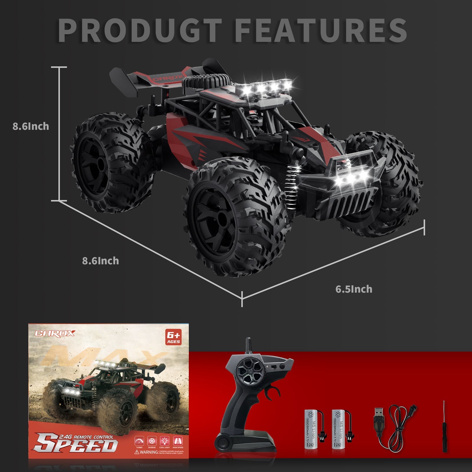 25KM/H High Speed RC Car, 1:18 Off - Road Monster Truck - Carox
