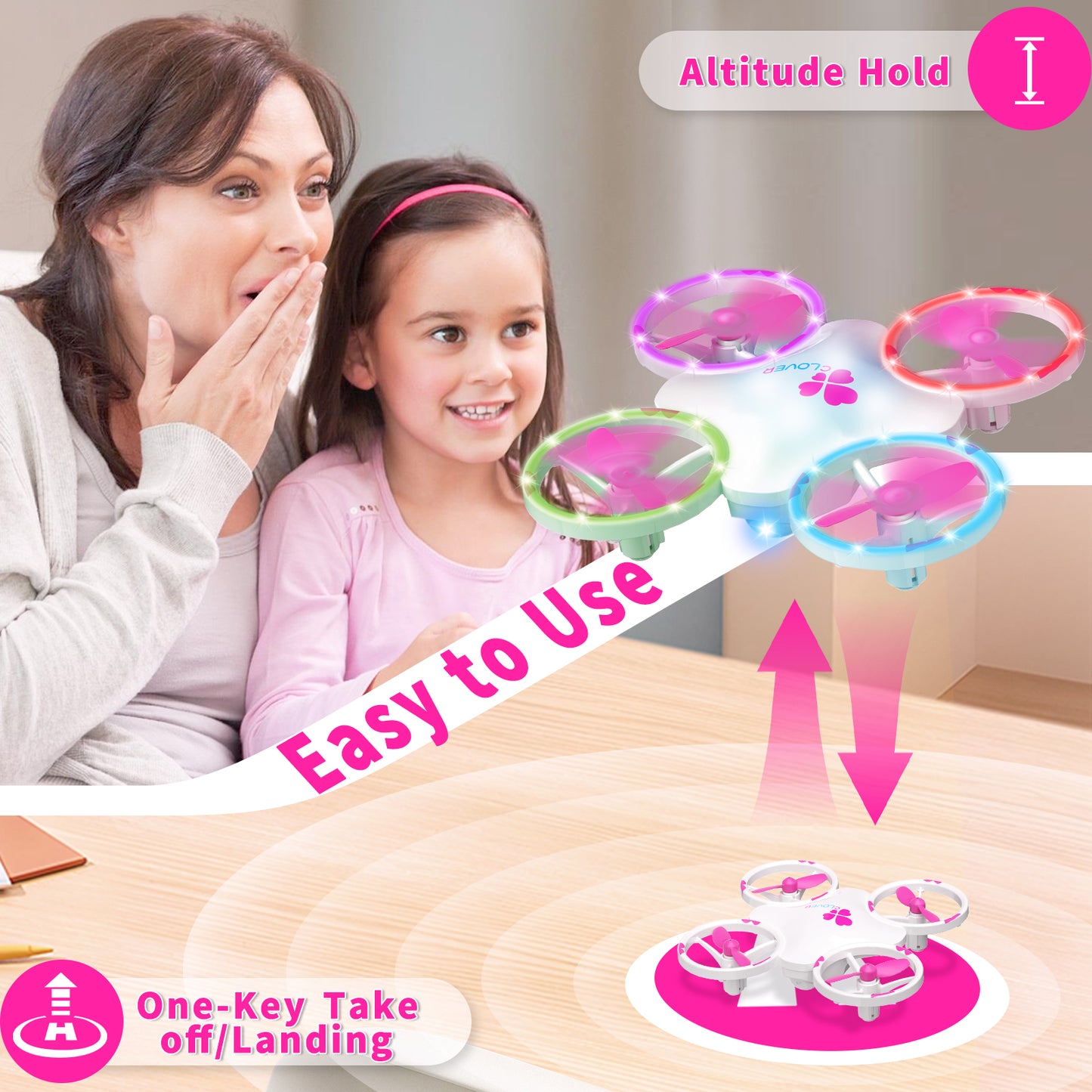 Clover Mini Drone for Kids – Beginner-Friendly LED Quadcopter with Dual Modular Batteries, Easy to Fly, Altitude Hold, One-Key Takeoff, 360 Flips – Gift for Boys & Girls Age 6+