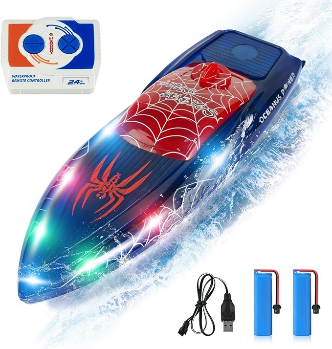 RC Boat with LED Lights - 2.4GHz Remote Control Boat for Pool and Lakes