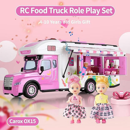 Remote Control Car for Girls Food Truck Toy Playset,Pink Remote Control Food Truck with Food Set