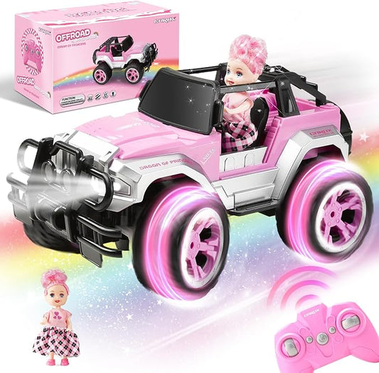 Remote Control Car for Girls, Pink RC Car with Doll