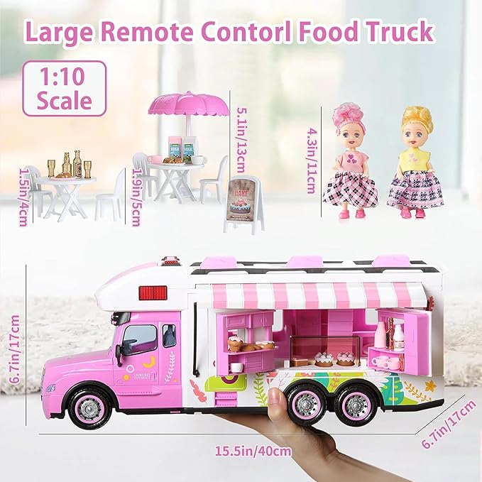 Remote Control Car for Girls Food Truck Toy Playset,Pink Remote Control Food Truck with Food Set