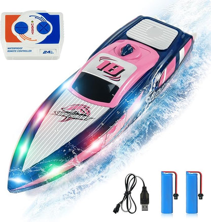 RC Boat with LED Lights - 2.4GHz Remote Control Boat for Pool and Lakes