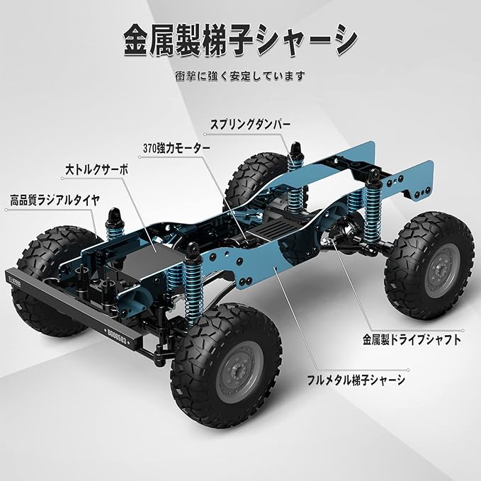 Carox ラジコン クローラー オフロードラジコンカー 4WD 20km/hハイスピード 1/12 子ども向け 大人 独立懸架装置 2.4Ghz LEDライト付き 充電式バッテリー2本付き 男の子 小学生 中学生 OXRC11