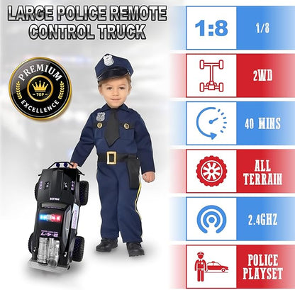 Large Remote Control Police Car Toy with Lights and Sirens for Boys