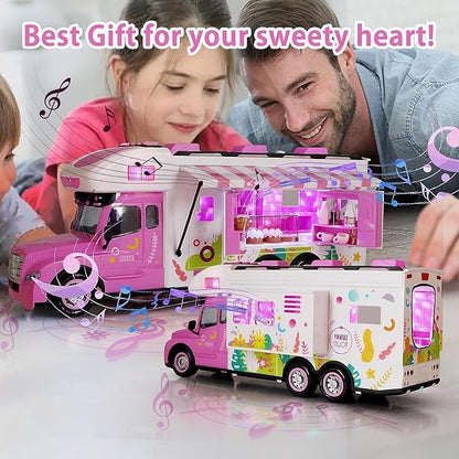 Remote Control Car for Girls Food Truck Toy Playset,Pink Remote Control Food Truck with Food Set