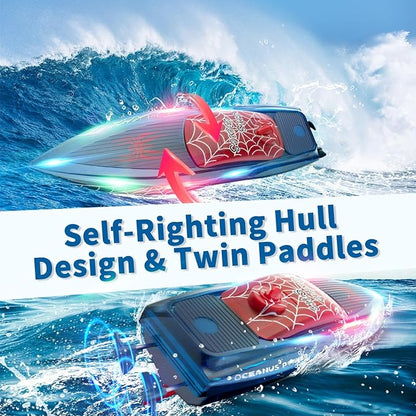 RC Boat with LED Lights - 2.4GHz Remote Control Boat for Pool and Lakes