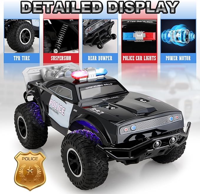 Large Remote Control Police Car Toy with Lights and Sirens for Boys