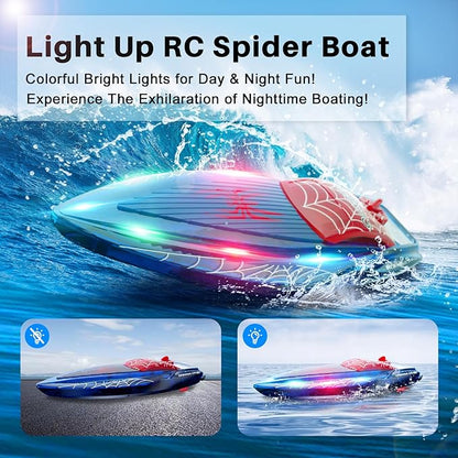 RC Boat with LED Lights - 2.4GHz Remote Control Boat for Pool and Lakes