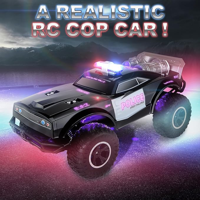 Large Remote Control Police Car Toy with Lights and Sirens for Boys