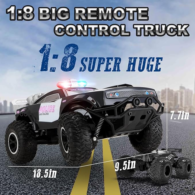 Large Remote Control Police Car Toy with Lights and Sirens for Boys