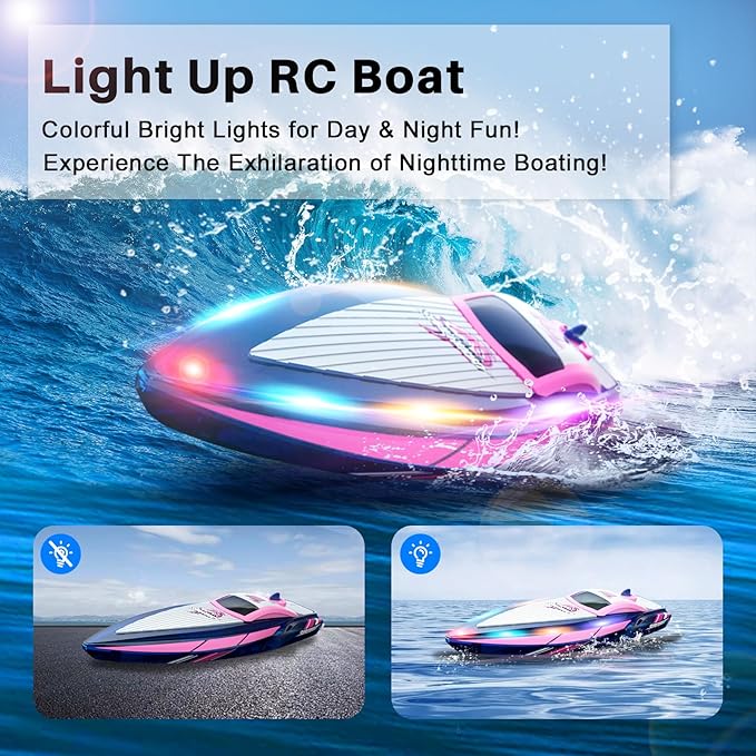 RC Boat with LED Lights - 2.4GHz Remote Control Boat for Pool and Lakes