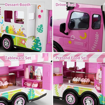 Remote Control Car for Girls Food Truck Toy Playset,Pink Remote Control Food Truck with Food Set