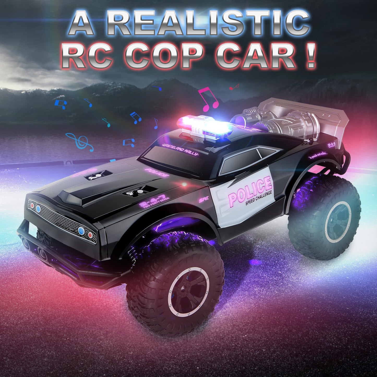 Carox Large Remote Control Police Car Toy with Lights and Sirens - Carox