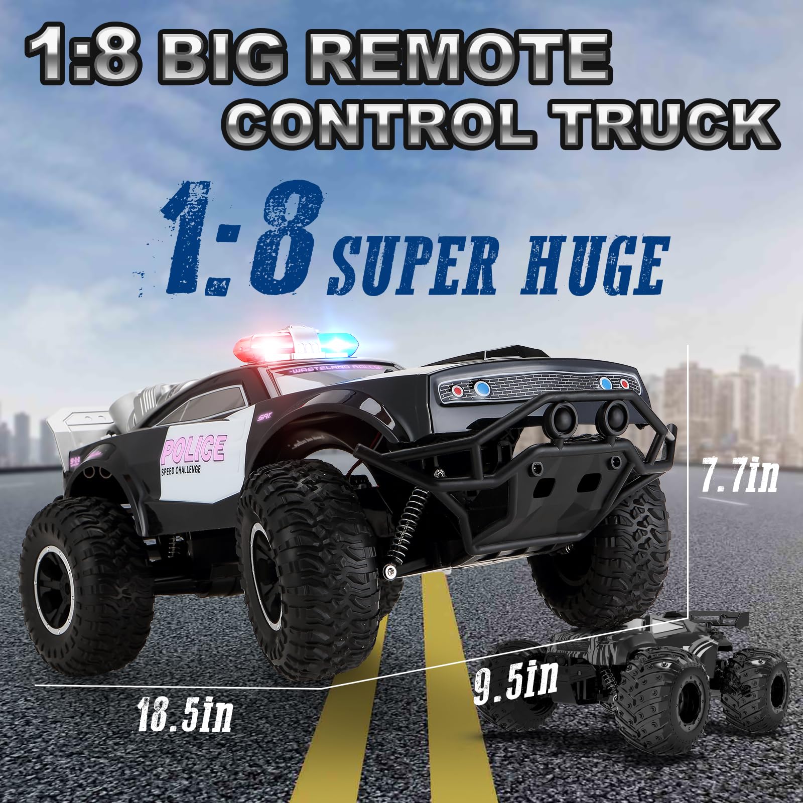 Carox Large Remote Control Police Car Toy with Lights and Sirens - Carox