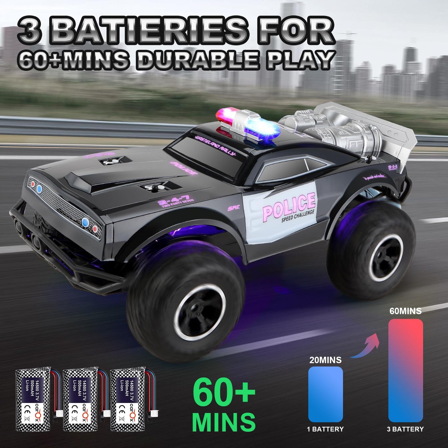 Carox Large Remote Control Police Car Toy with Lights and Sirens - Carox