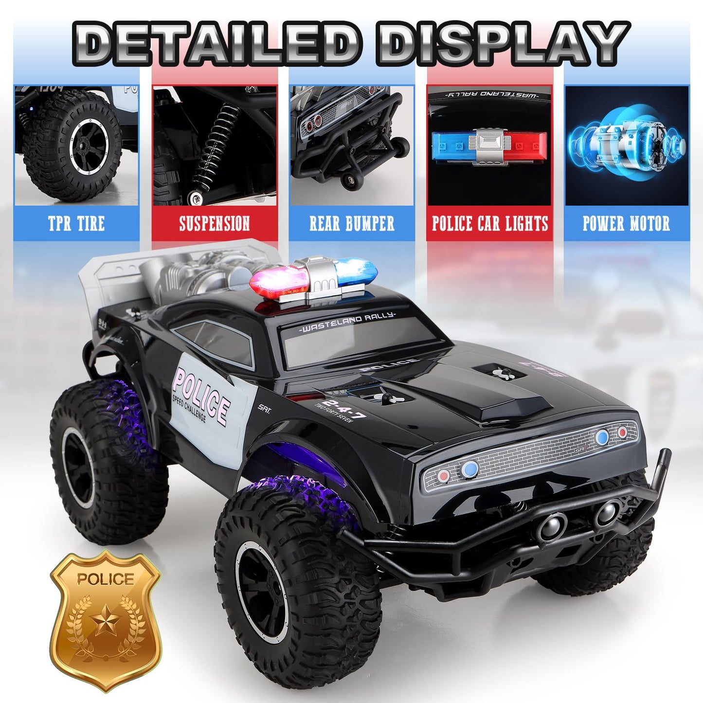 Carox Large Remote Control Police Car Toy with Lights and Sirens - Carox