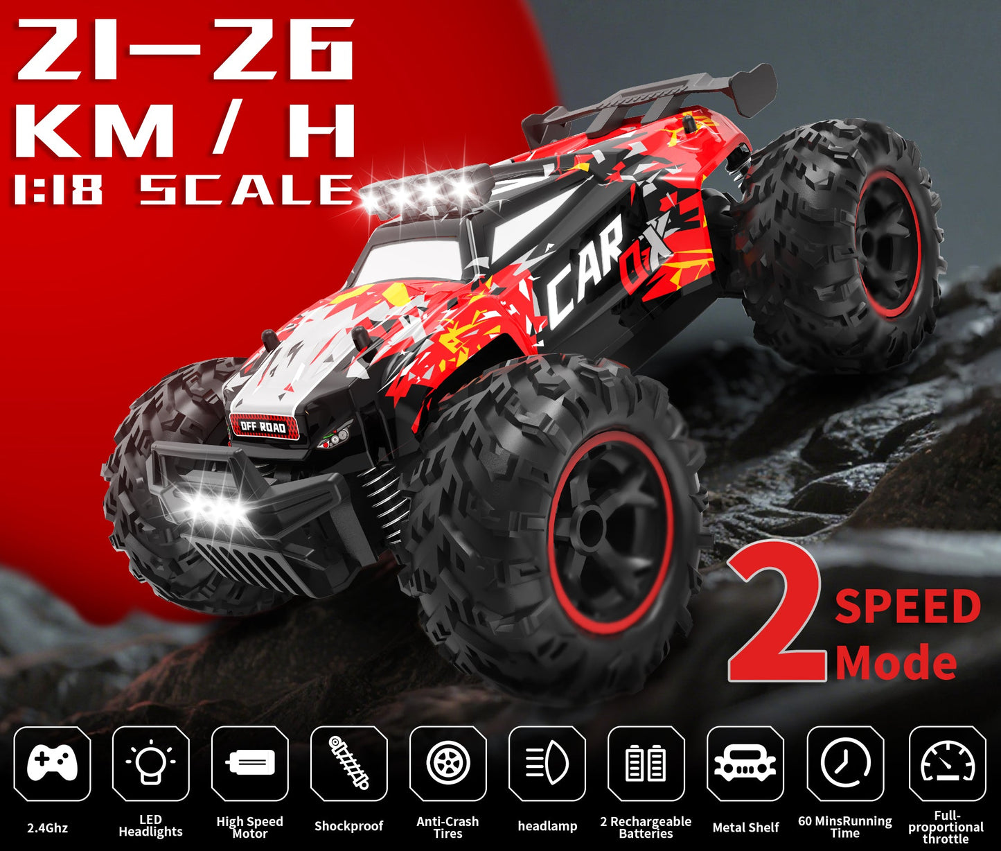 Carox RC Car for Kids 26KM/H – 1:18 Scale Age 6+ - Carox