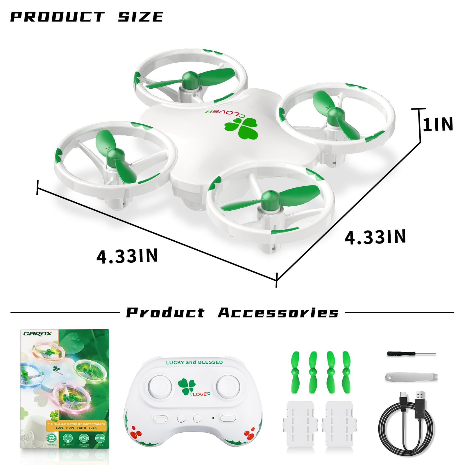 Clover Mini Drone for Kids – Beginner - Friendly LED Quadcopte - Carox