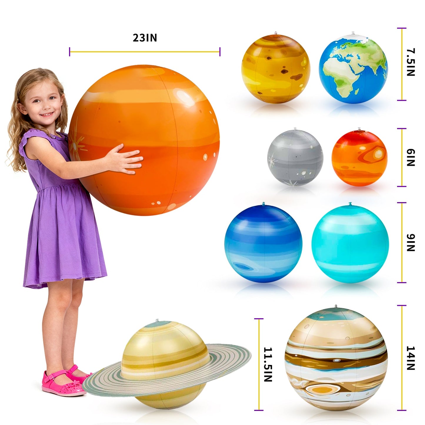 Inflatable Solar System Planets for Kids - 9 Giant Hanging Planets Ages 6 - 12 - Carox