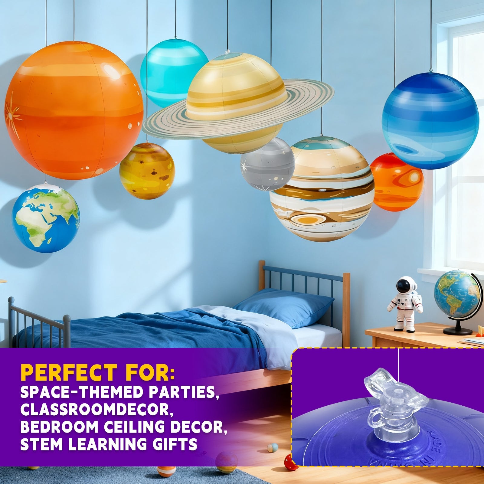 Inflatable Solar System Planets for Kids - 9 Giant Hanging Planets Ages 6 - 12 - Carox