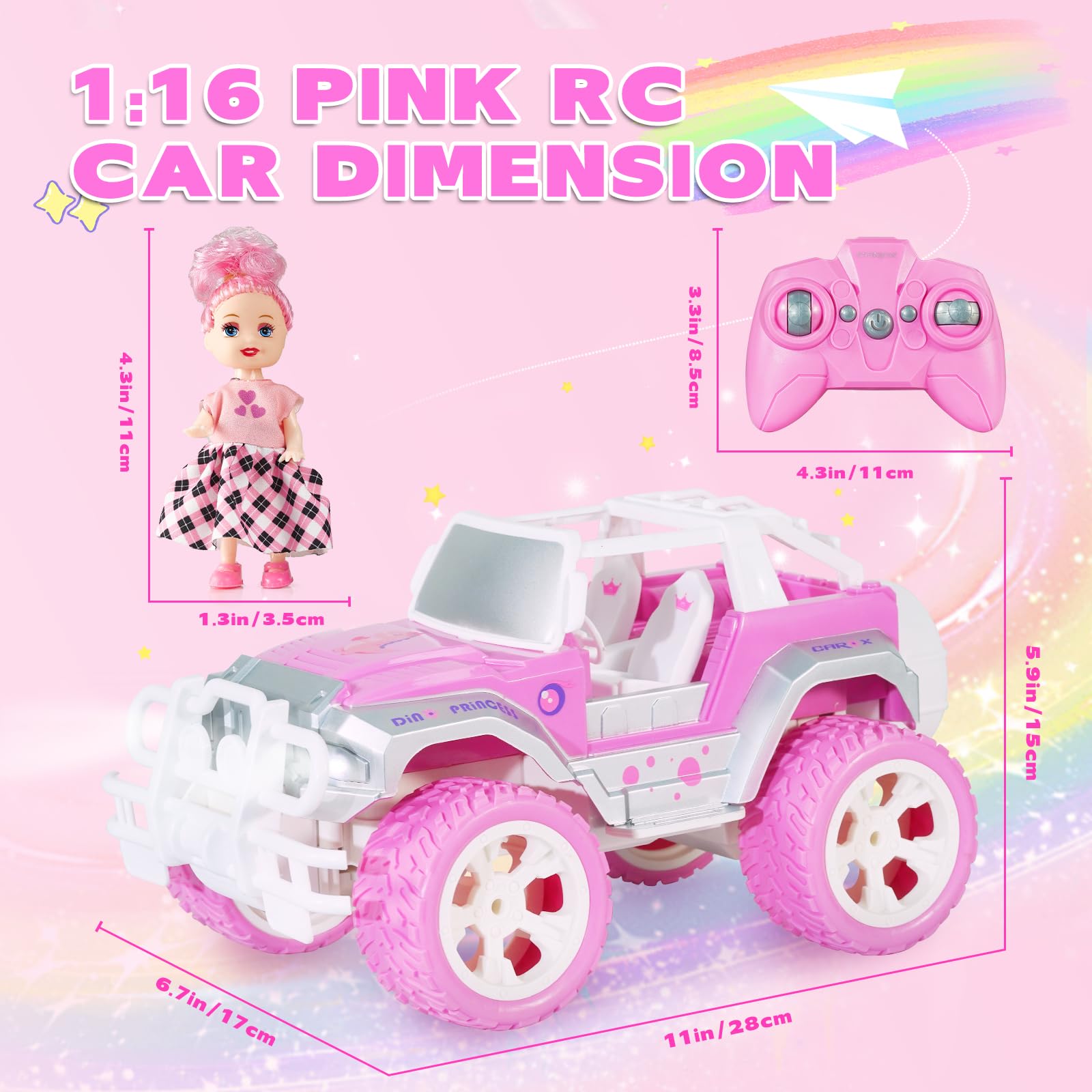P﻿Ink Remote Control Car For Girls, 1:16 Scale - Carox
