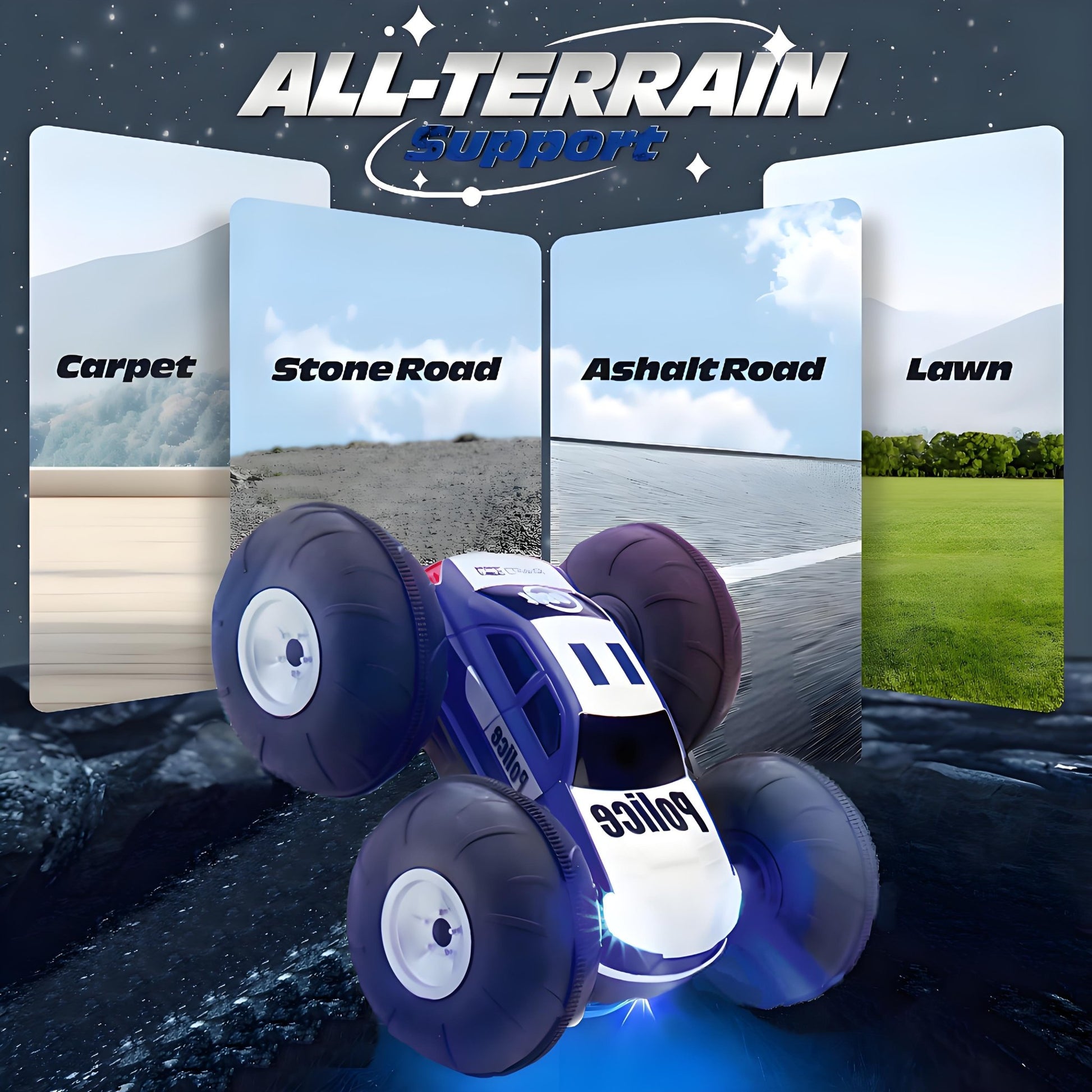 Rc Stunt Car For Kids, 360°Rotating 4WD Double Sided And Flips RC Cars With Lights - Carox