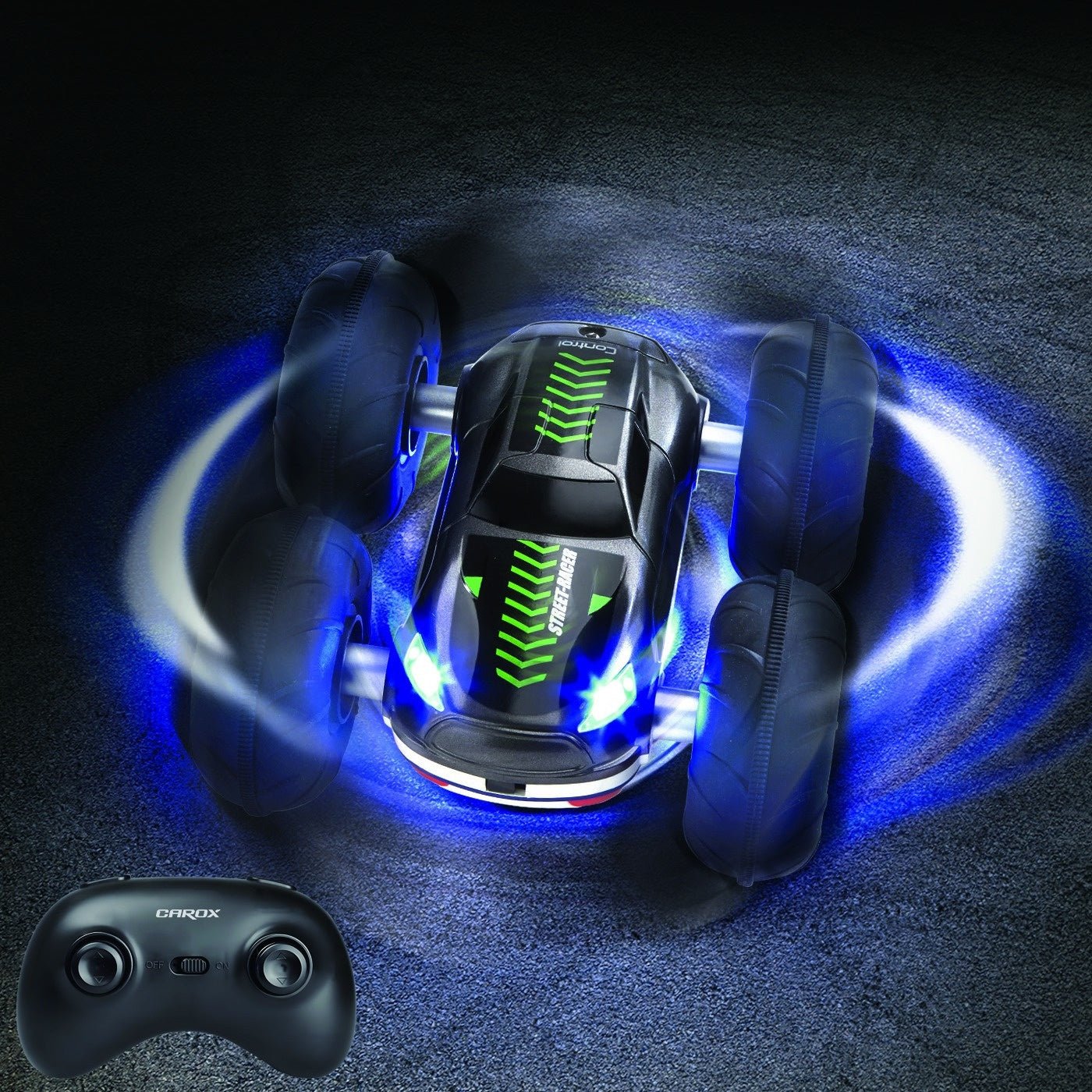 Rc Stunt Car For Kids, 360°Rotating 4WD Double Sided And Flips RC Cars With Lights - Carox