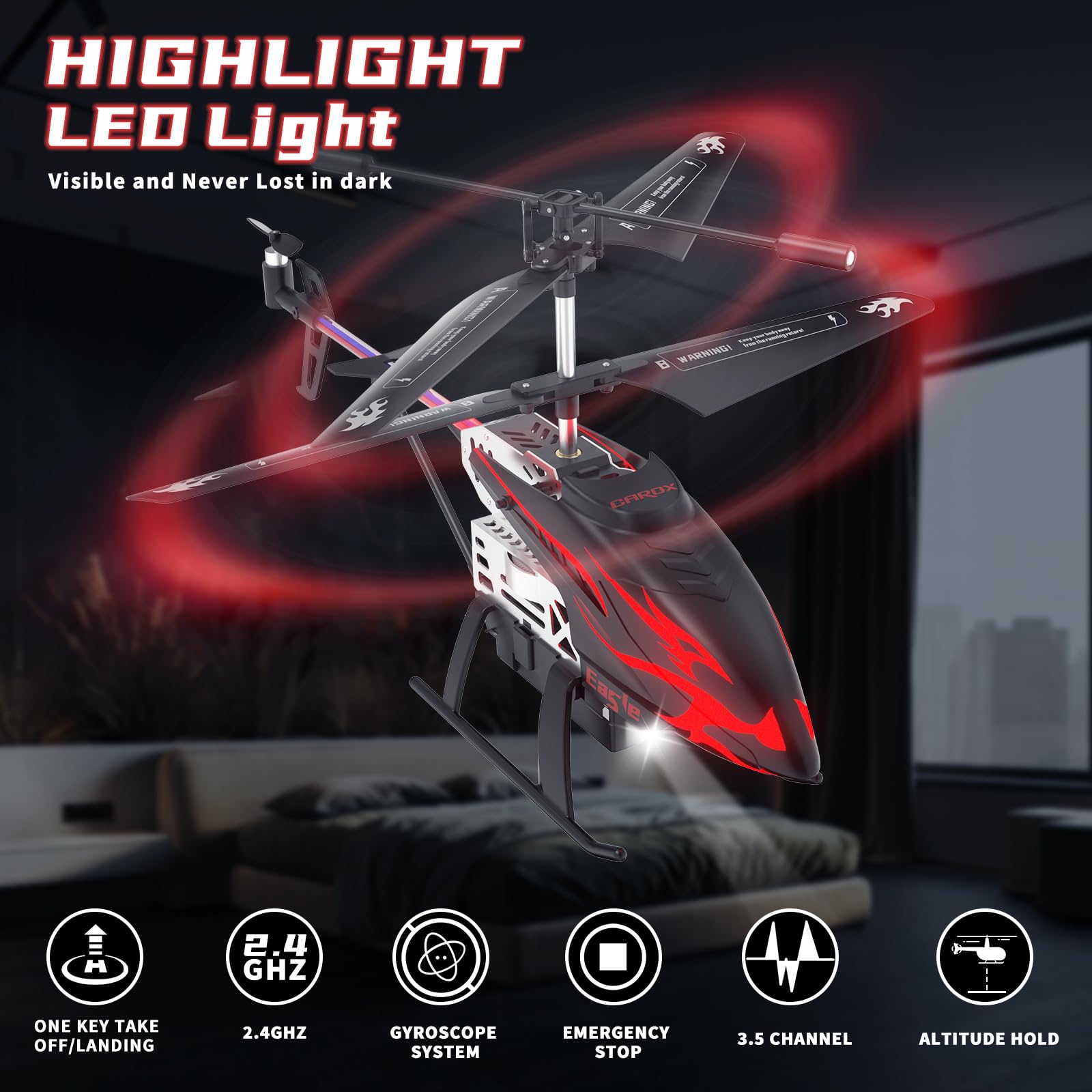 Remote Control Helicopter for Kids with 30 Mins Flight Time, 7 Colors - Carox