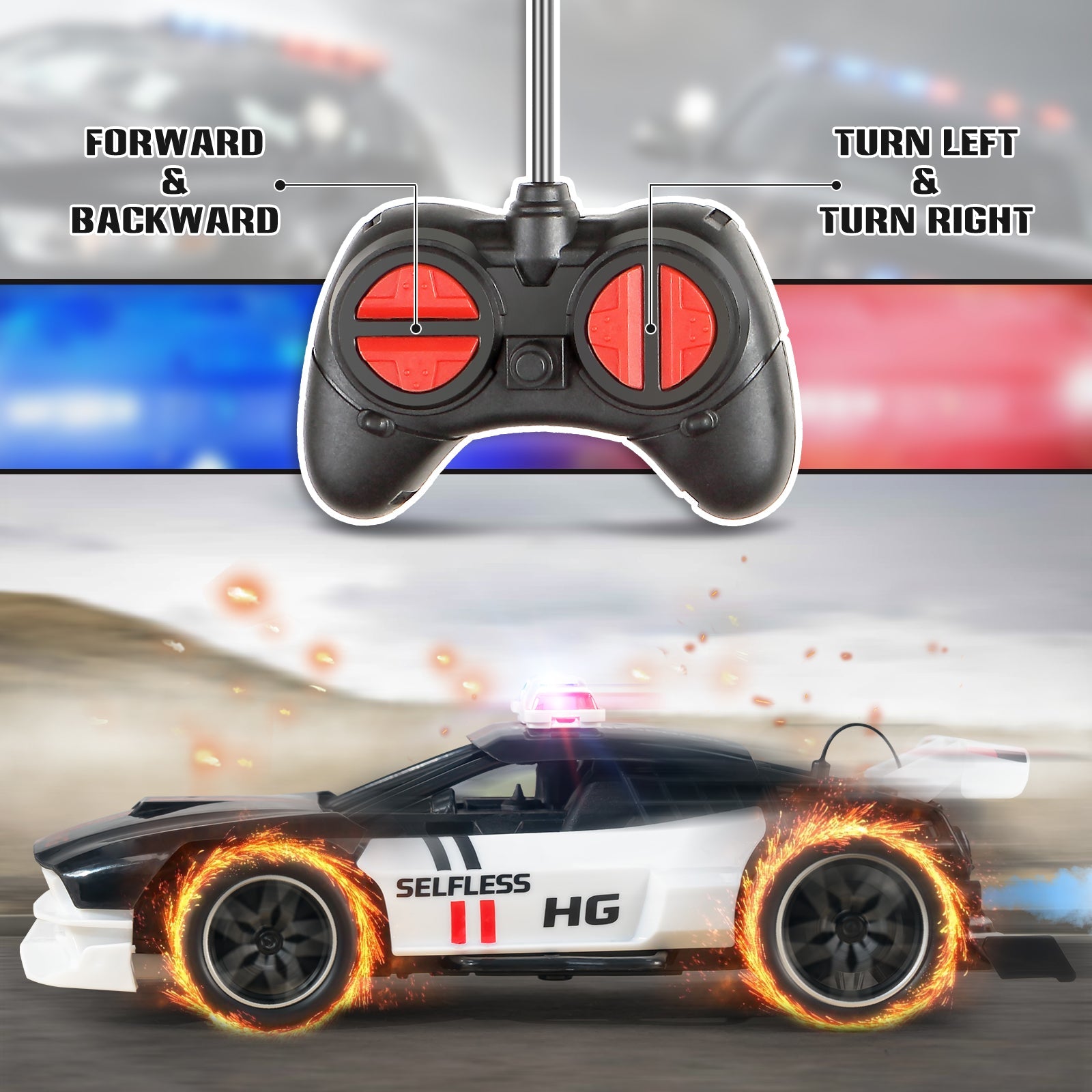Remote Control Police Car with Realistic Smoke & Spray, 2.4GHz RC Stunt Car for Kids - Carox