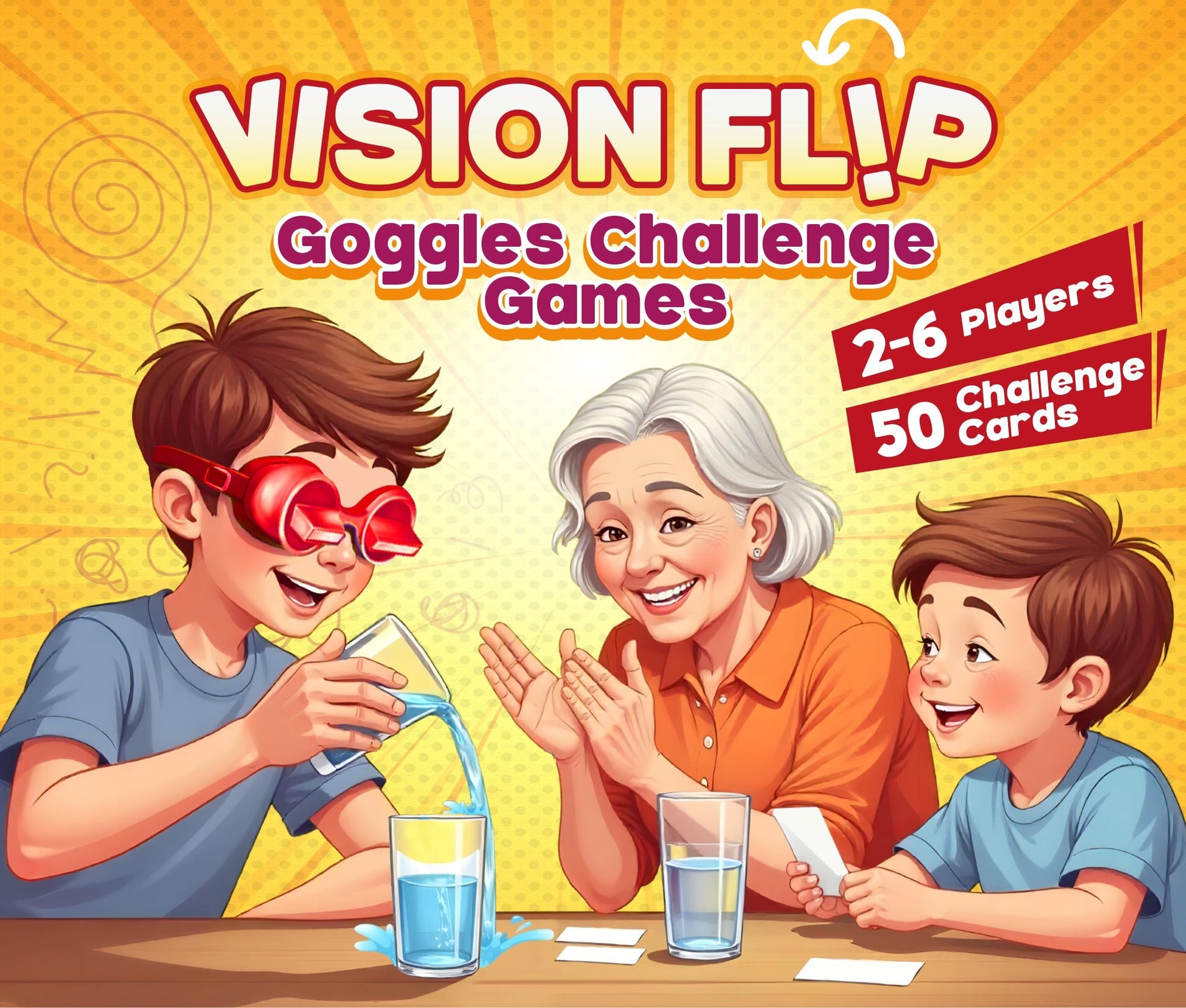 Upside Down Goggles Challenge Game for Family & Parties, 50 Fun Cards - Carox